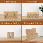 Cable Management Box, Handmade Rattan Cable Organizer, 2 Open Slots Cords Hider - Image 5