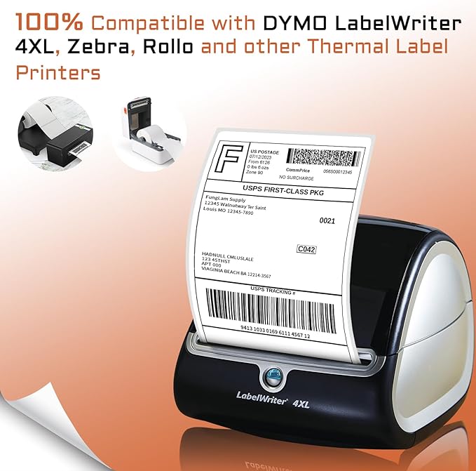 FungLam 4 Rolls 4XL Labels 4" x 6" Direct Thermal Printer Labels, Shipping - Image 3