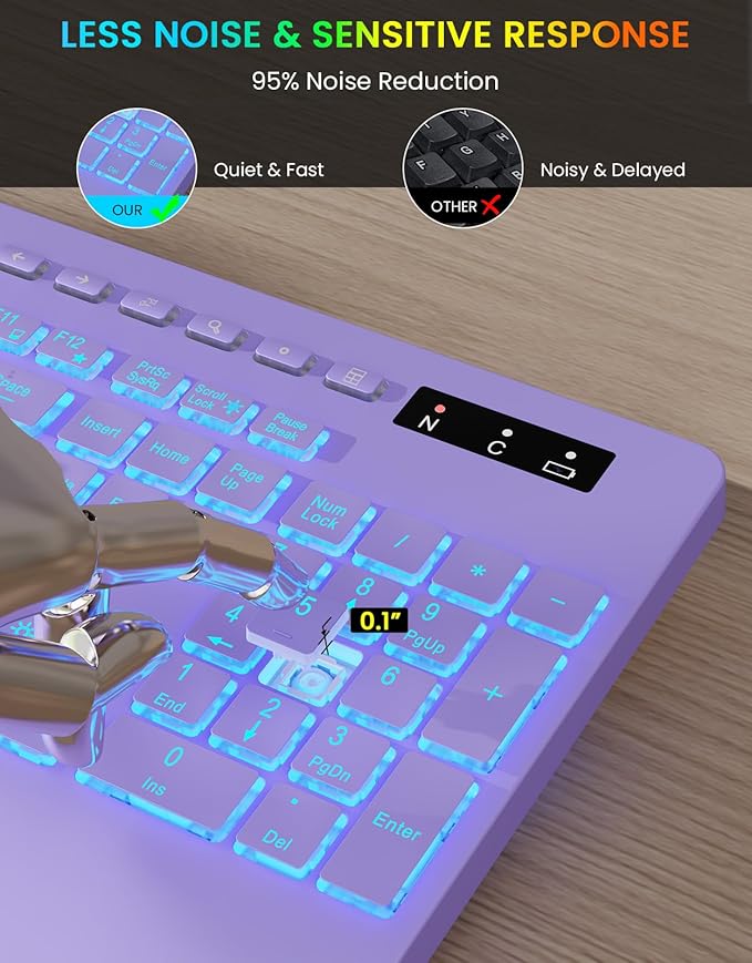 Wireless Keyboard with 7 Colored Backlits, Wrist Rest, Phone Holder, - Image 6