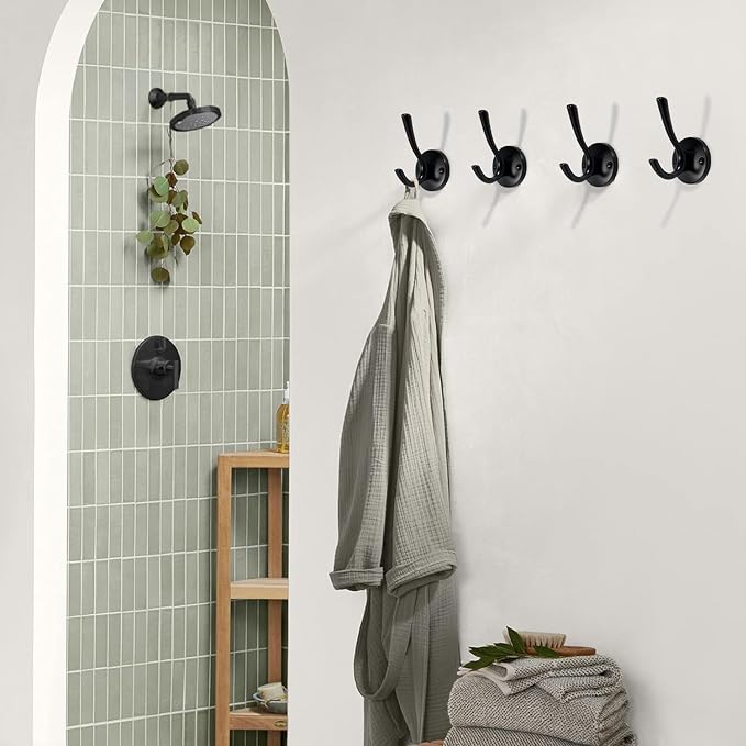 4 Packs Black Coat Hooks, Decorative Double Prong Metal Closet Hooks - Image 5