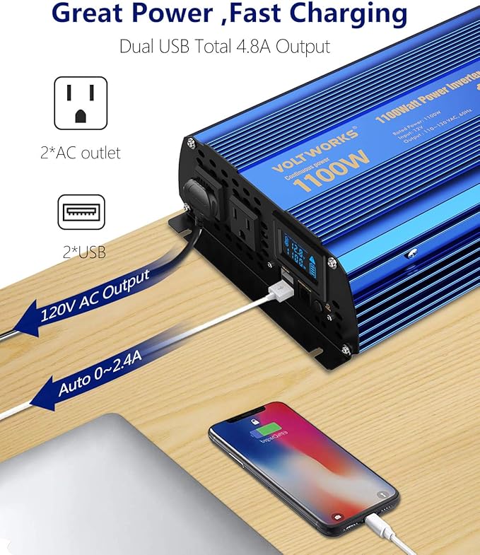 Power Inverter 1100 watt 12V DC to 110V 120V AC 1000w Inverter - Image 3