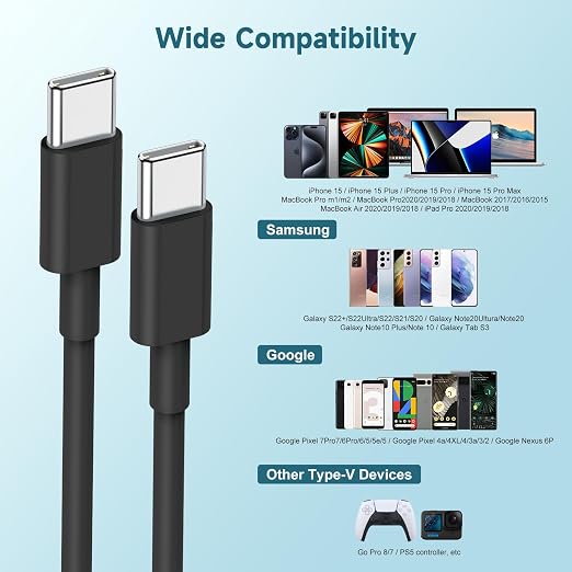 60W USB C to C Cable 3Pack iPhone 15 Fast Charging Cable, USB-C to USBC Power - Image 4