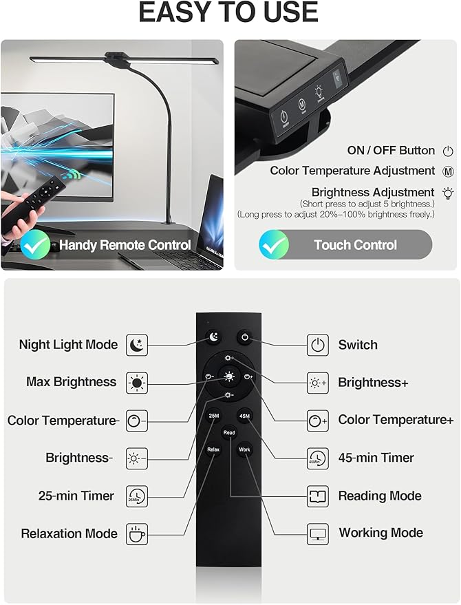 LED Desk Lamp for Home Office, 5 Color+9 Brightness Office Desk Lamp, 1200Lumen - Image 3
