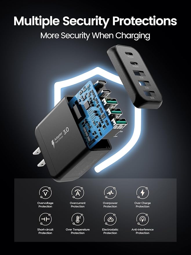 USB C Charger Block, Type C Charger Fast Charging, 50W 5-Port USB Wall Charger - Image 7