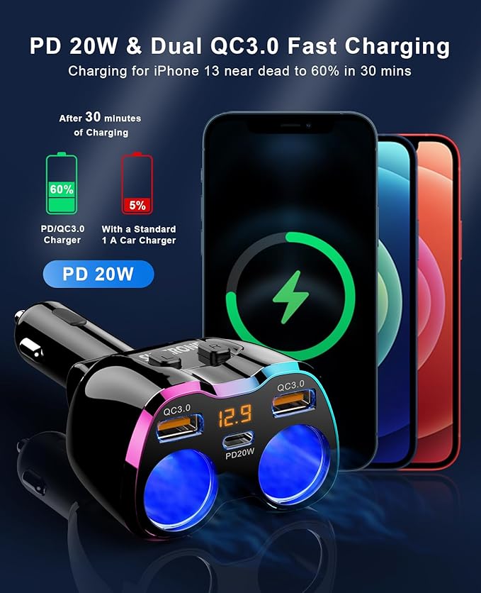 2024 Upgraded Cigarette Lighter Splitter, SUPERONE 180W 2-Socket Cigarette - Image 2