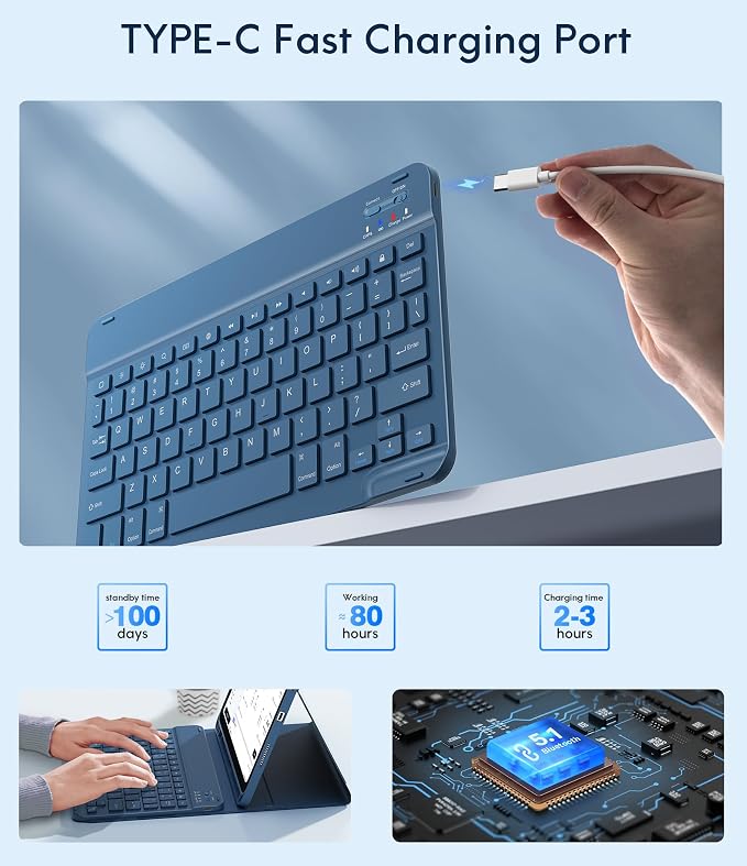 CHESONA Keyboard Case for iPad 11th/10th Generation, Detachable Wireless - Image 6