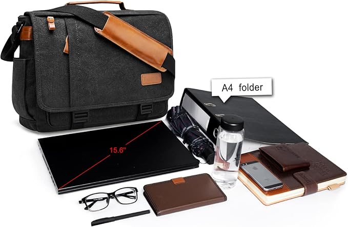 ESTARER Men Messenger Bag 15.6 inch, Water-resistant Canvas Computer Work Bag - Image 4