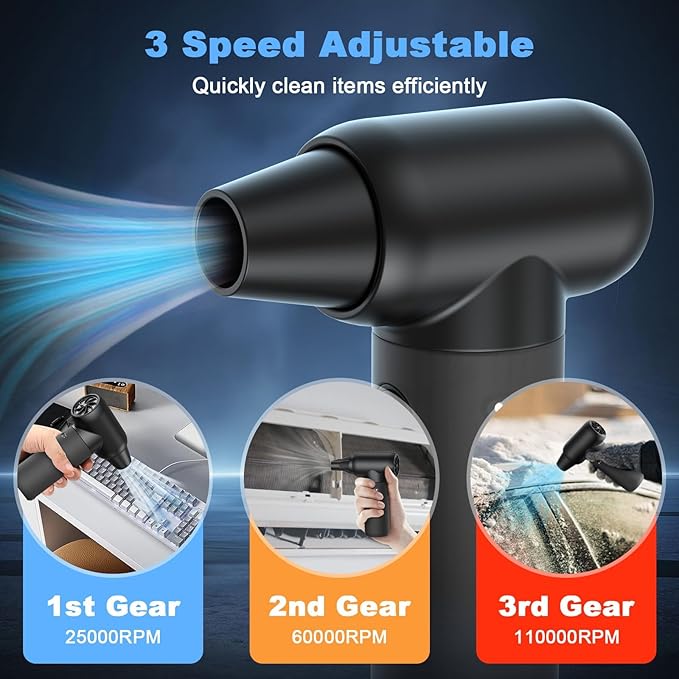 Electric Air Duster, 000 RPM 3 Gear Adjustable Cordless Air Blower, 6000mAh - Image 3