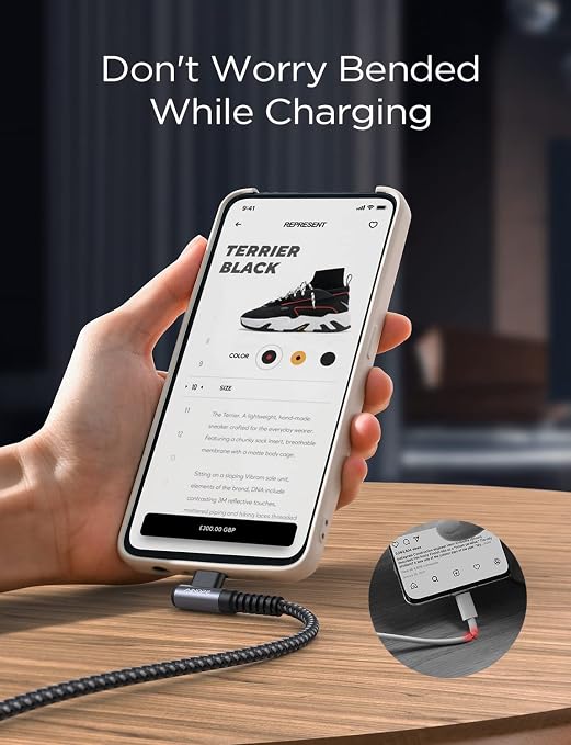 AINOPE USB to USB C Cable 3.1A Fast Charger Type C Right Angle, Resistant Nylon - Image 4