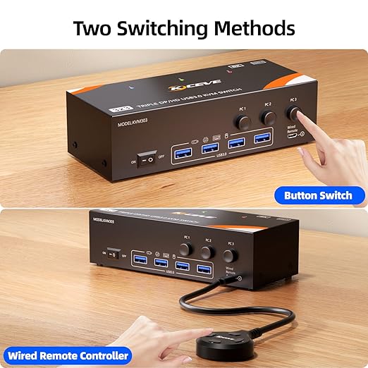 KVM Switch 3 Monitors 3 Computers 8K@60Hz/4K@120Hz, HDMI DP KVM Switches - Image 8