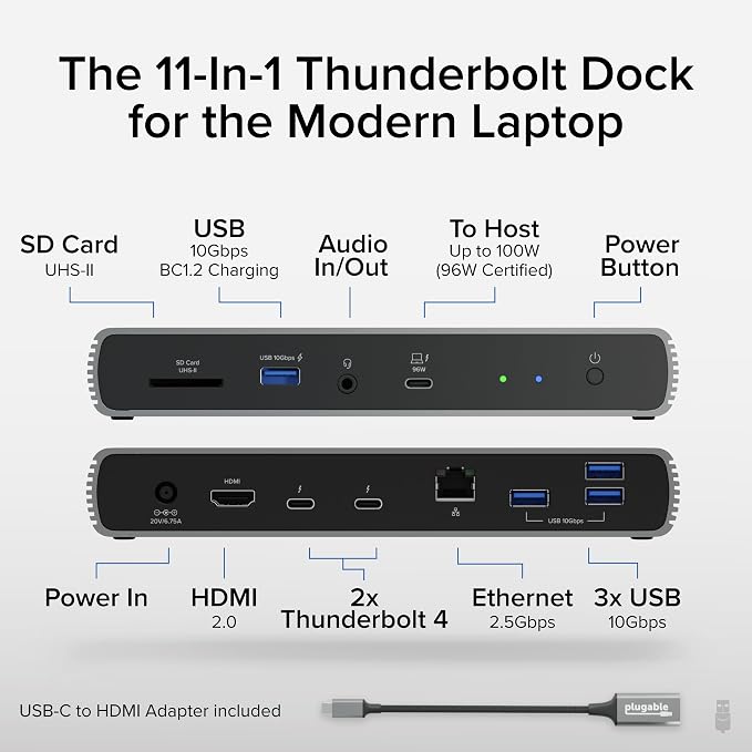 Plugable Thunderbolt 4 Dock for Dual 4K or 8K Display – 100W Charging Docking - Image 2