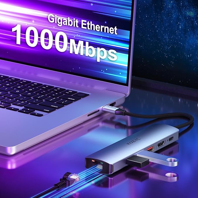 USB C Hub Ethernet, KOZYC 6-in-1 USB C Hub - Image 4