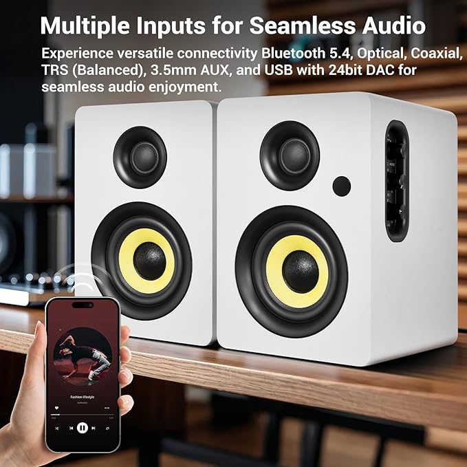 Sanyun SW206 80W Active Dual-Mode Bookshelf Speakers, 4” Studio Monitor & HiFi - Image 3