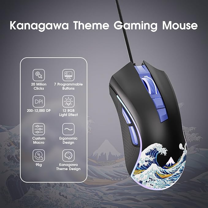 HITIME XVX Wired Gaming Mouse, 12000 DPI RGB Mouse - Image 2