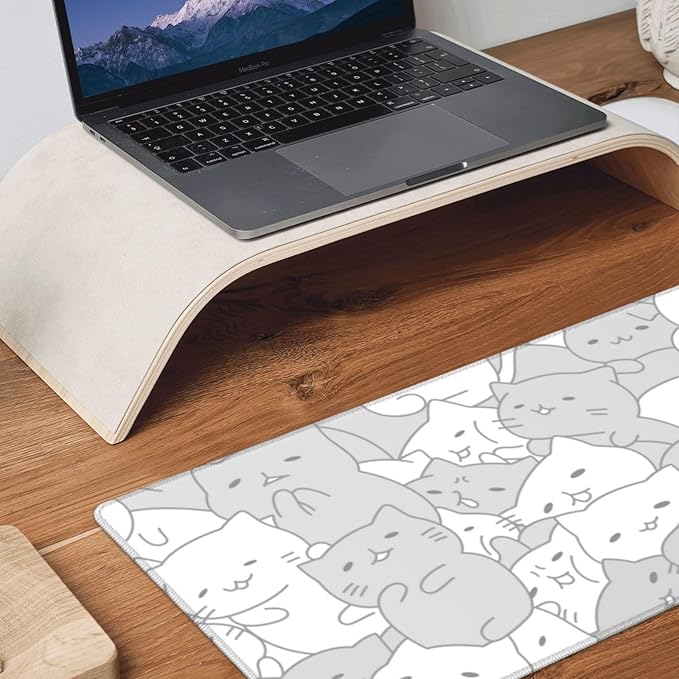 White Kawaii Cats E-Sport Mouse Pad Large Desk Mat Non-Slip Rubber Base - Image 8