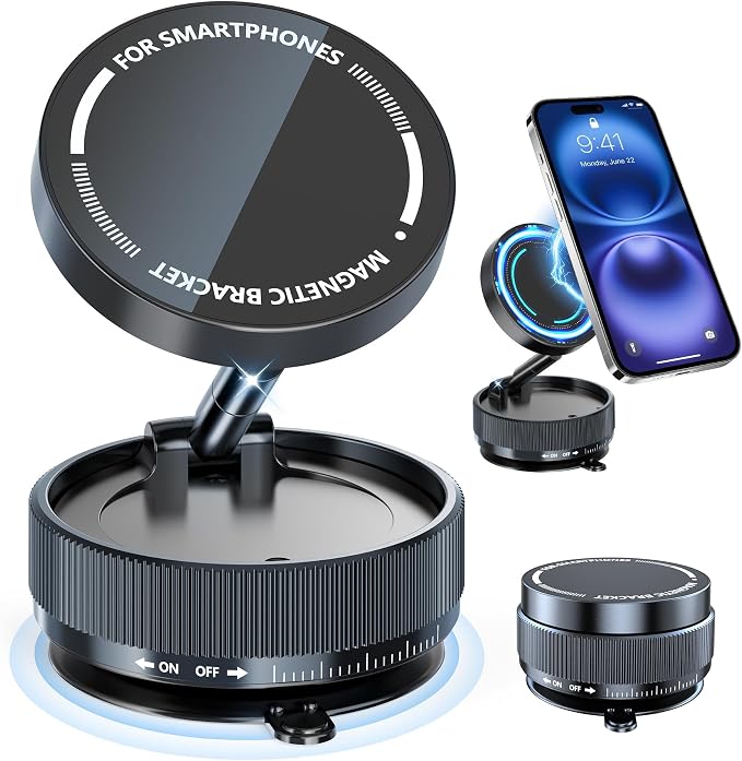 Vacuum Magnetic Phone Holder, Suction Cup Phone Mount by PUUQII