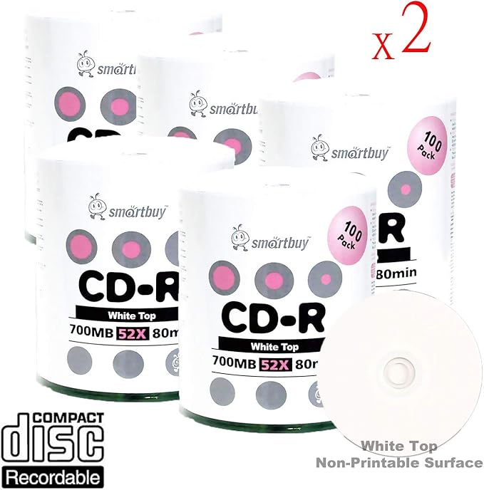Smartbuy 700mb/80min 52x CD-R White Top Blank Video Recordable Media Disc - Image 2