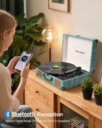Vinyl Record Player with Bluetooth Output & Input, Treble & Bass Control - Image 4