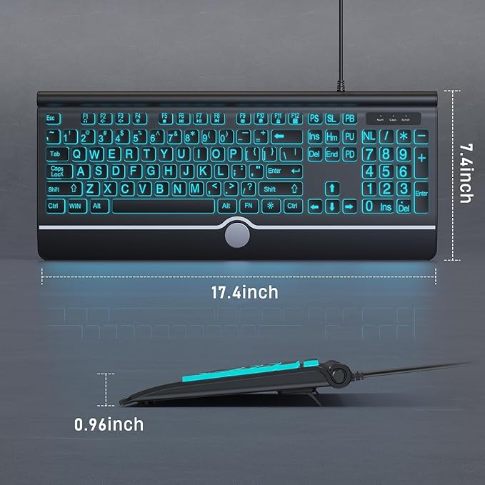 Large Print Backlit Computer Keyboard, USB Full Size Wired Keyboards - Image 8