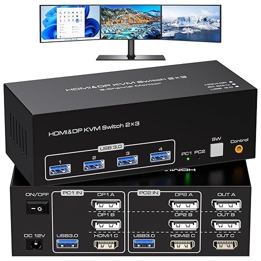 8K HDMI 2 Displayport KVM Switch 3 Monitors 2 Computers DP 1.4 8K 60Hz 4K 120Hz by ATLAHET