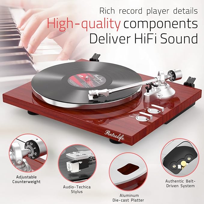 Record Player Turntables for Vinyl Record Belt-Drive Wireless Output - Image 4