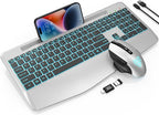 Wireless Keyboard and Mouse Backlits, Wrist Rest, LED Mouse, Rechargeable by SABLUTE