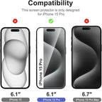 NEW'C 3 Pack Designed for iPhone 15 Pro Screen Protector, Enhanced Tempered - Image 2