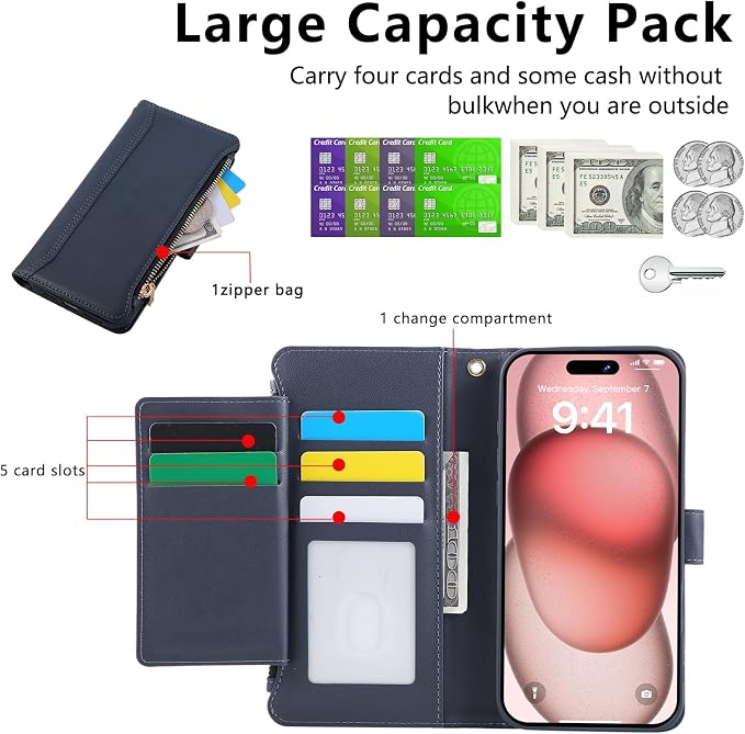 Compatible with iPhone 12 Pro Max Wallet Phone Case-PU Leather Magnetic Flip - Image 9