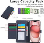 Compatible with iPhone 15 Pro Max Wallet Phone Case-PU Leather Magnetic Flip - Image 9
