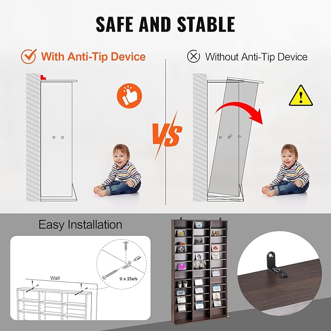VEVOR Media Storage Cabinet, Adjustable DVD Cabinet, CD Storage, Protects & - Image 6