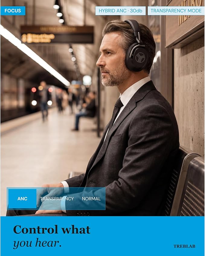 TREBLAB U5 Active Noise Cancelling Headphones Over-Ear, Wireless Bluetooth 5.3 - Image 3