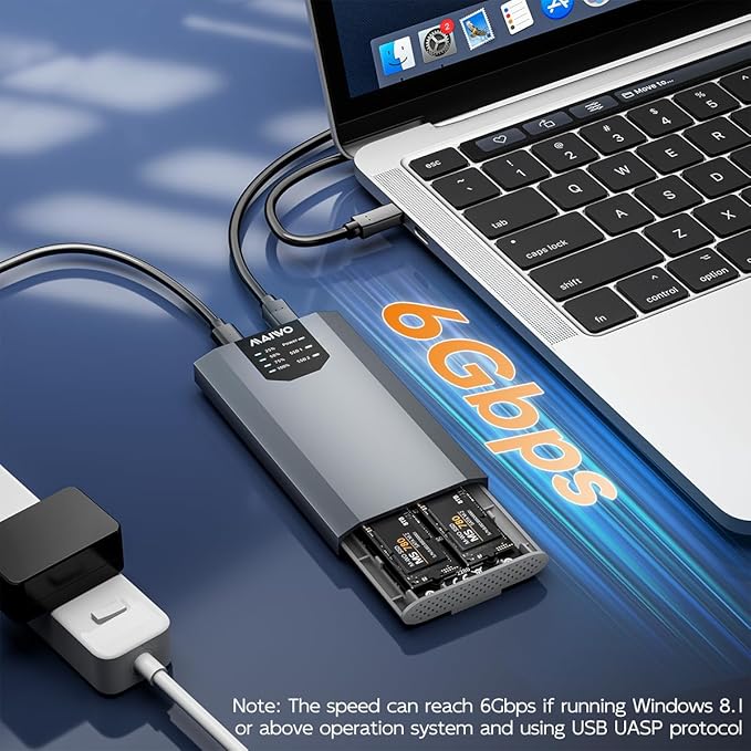 MAIWO Dual Bay M.2 SATA SSD Enclosure Cloner, USB3.1 Gen2 Type C 6Gbps - Image 3