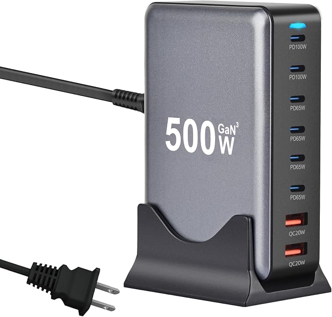 500W USB C Fast Charger Block, 8 Port Charging Station, GaN Ⅲ Multi Port by Perhanmm