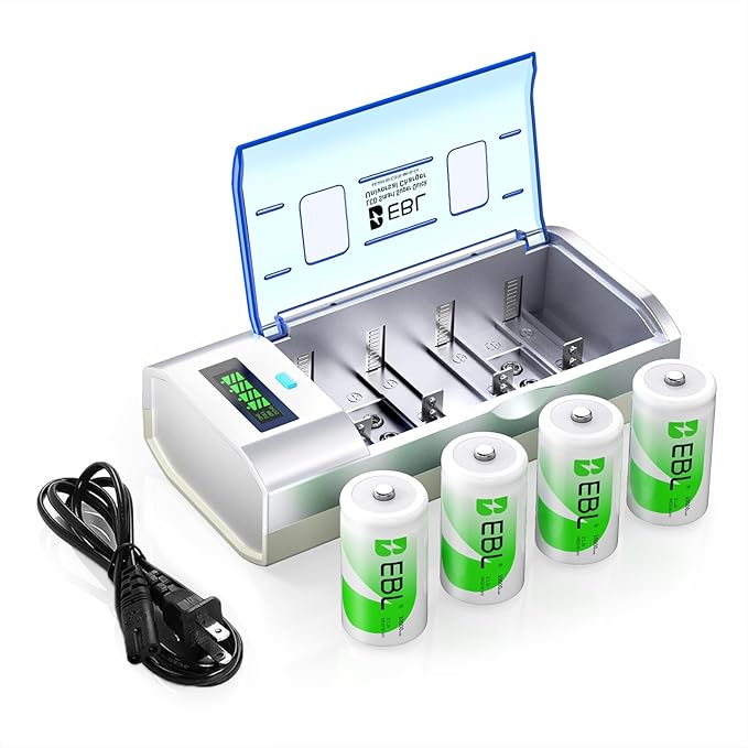EBL D Cells 10000mAh Rechargeable Batteries and Universal Battery Charger by EBL