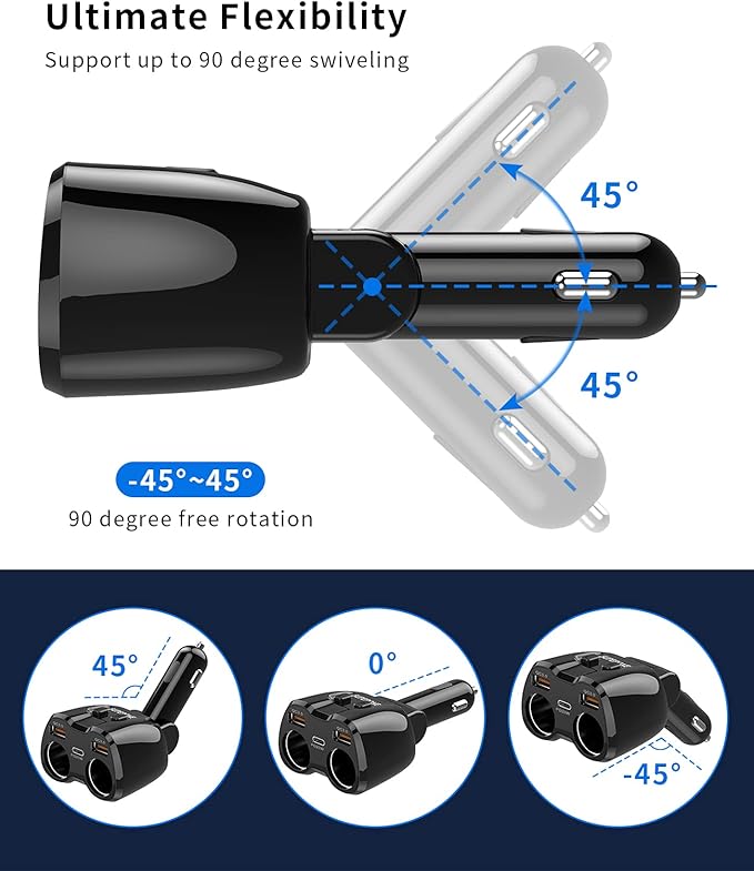 Cigarette Lighter Splitter, SUPERONE 180W 2-Socket Cigarette Lighter Adapter - Image 5