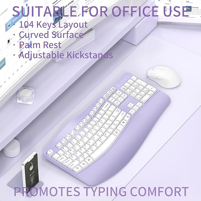 Ergonomic Wireless Keyboard and Mouse Combo, Wave Keys Keyboard - Image 2