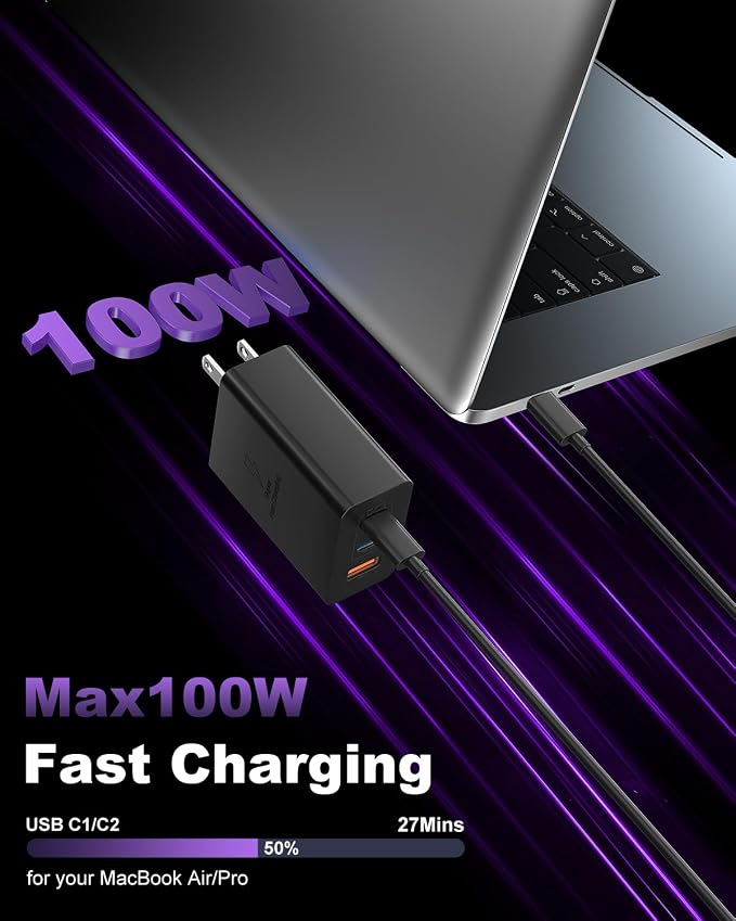 USB C Charger Block 100W, 3-Port GaN Super Fast Charger, Type C Wall Charger - Image 7