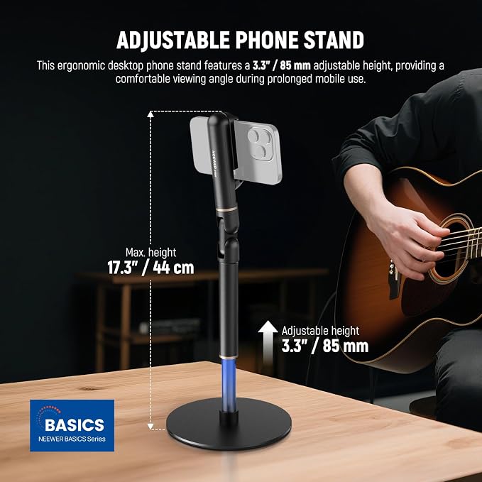 NEEWER Basics Cell Phone Stand for Desk, Adjustable Phone Holder Clamp - Image 3