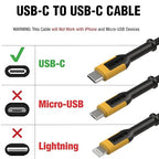DEWALT Heavy Duty USB C Cable, Jobsite 60 Watt USB C Cable, High Speed Type-C - Image 2