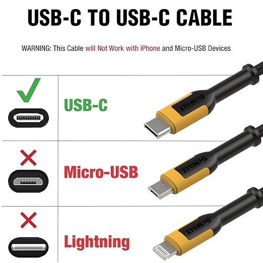 DEWALT Heavy Duty USB C Cable, Jobsite 60 Watt USB C Cable, High Speed Type-C - Image 2