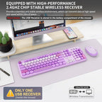 Wireless Keyboard and Mouse Set, 104 Round Keys Full-Size Cute Colorful - Image 3