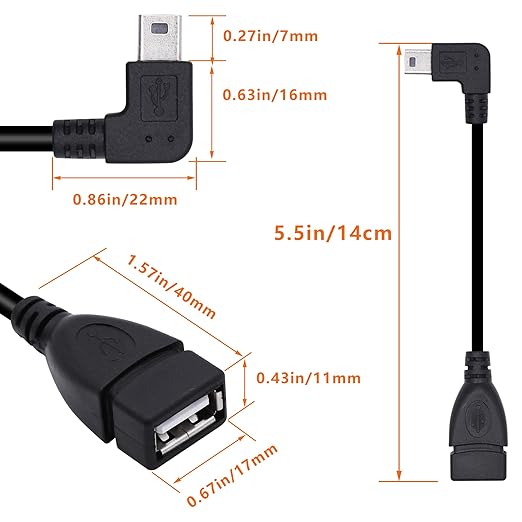 90 Degree Mini USB to USB A OTG Adapter Cable 5.5in Left Angle Mini USB 5-Pin - Image 7