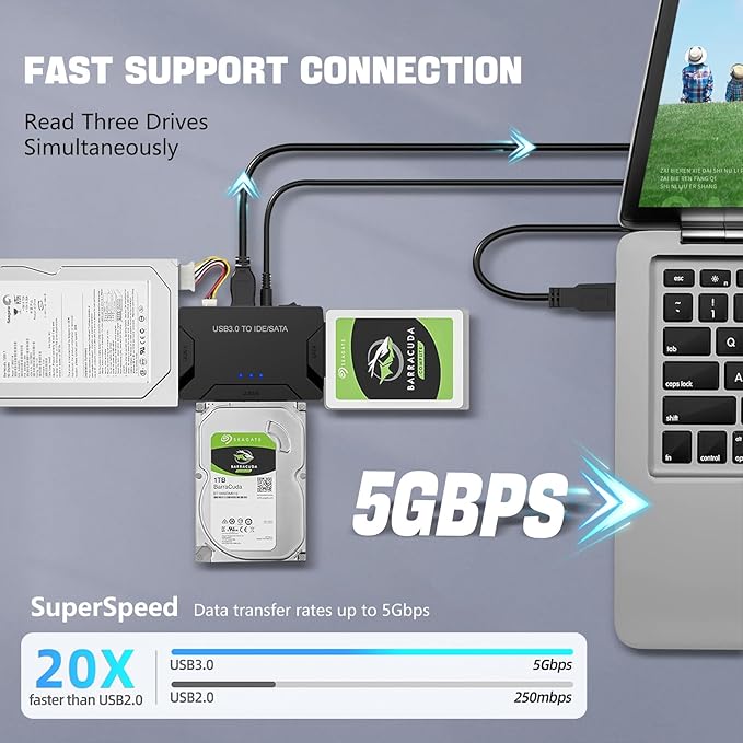 MaxRenard Hard Drive Reader USB 3.0 to SATA/IDE Adapter | Universal External - Image 3