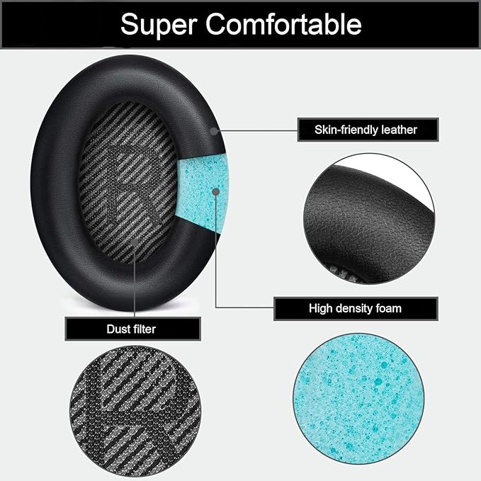 Ear Pads for Bose Quiet Comfort 35 Soft Protein Leather Replacement Earpads Ear - Image 2