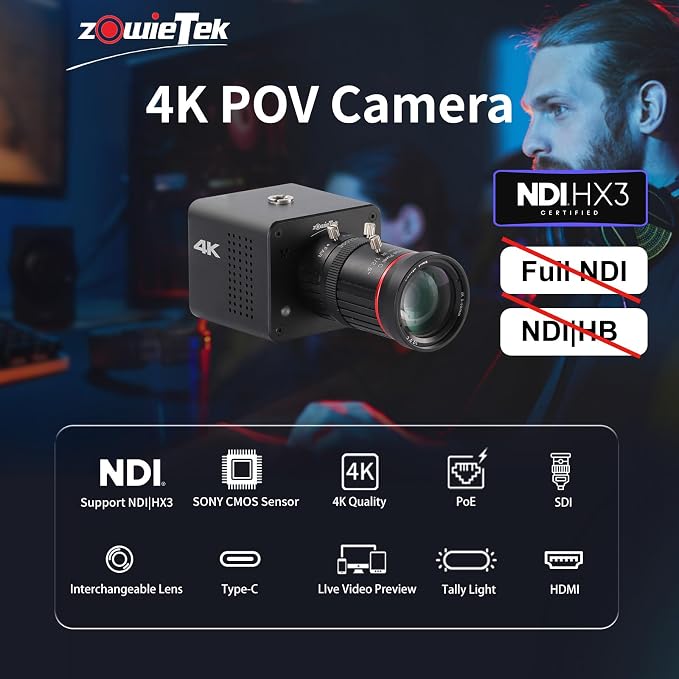 4K Native NDI|HX3 POV Box Camera PoE, Simultaneously HDMI & SDI Output - Image 2