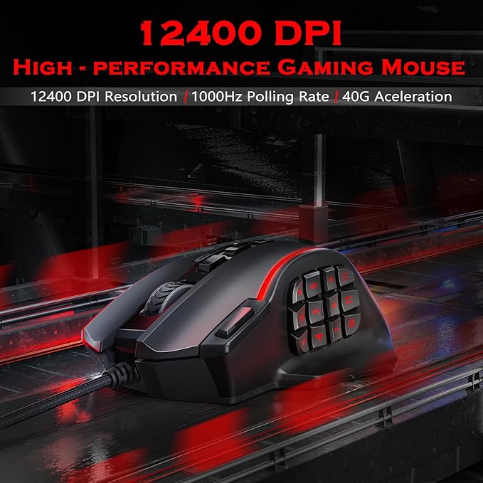 Redragon Gaming Mouse, MMO Mouse Gaming UP 12400 DPI, 19 Macro Programmable - Image 2