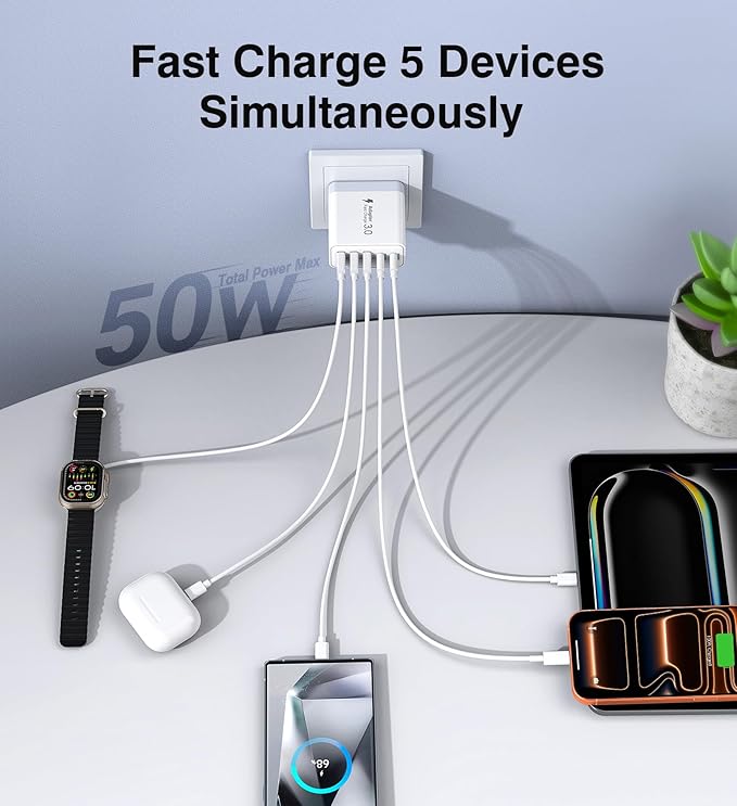USB C Charger Block, 60W 5-Port Type C Charger Fast Charging Block, USBC USB - Image 4