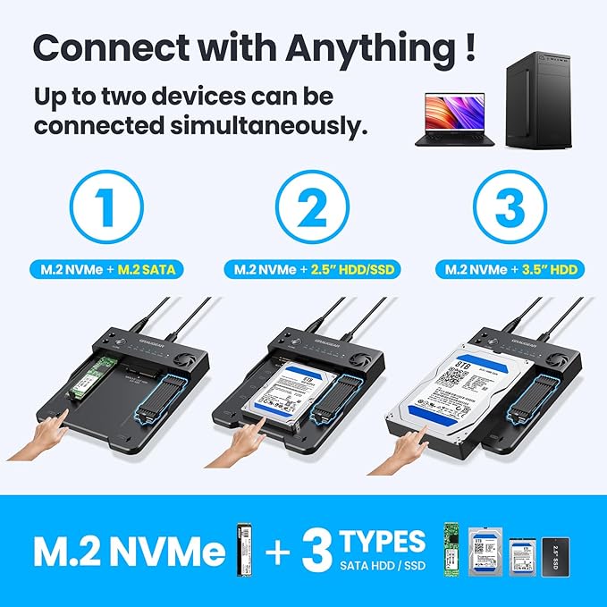 GRAUGEAR SATA SSD/HDD to M.2 NVMe Docking Station, USB-C 10Gbps Clone Station - Image 6