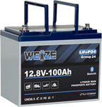 Weize 12V 100Ah Group 24 Bluetooth LiFePO4 Lithium Battery, Built-in 120A BMS by WEIZE