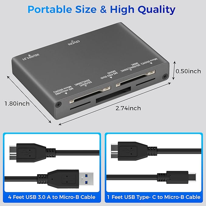 7-in-1 Multi Memory Card Reader, USB 3.0 SD Card Reader Writer Read 7 Cards - Image 5